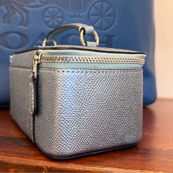 Coach Vanity Case Handled Zip Jewelry Travel Box Blue Metallic - Picture 8 of 14